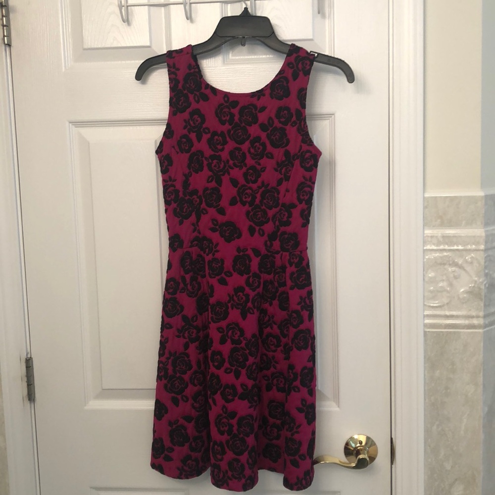 Magenta and Black Rose Pattern Dress